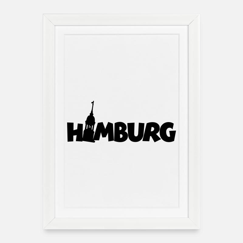Hamburg Hamburger Michel - Gerahmtes Poster (27 × 37 cm) - Weiß