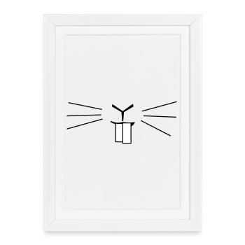 Moustaches de visage de lapin mignonnes – Dents de lapin minimalistes - Affiche encadrée (27 × 37 cm) - blanc - Devant