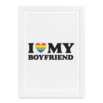 J’aime mon petit ami - LGBTQ - Affiche encadrée (27 × 37 cm) - blanc - Devant
