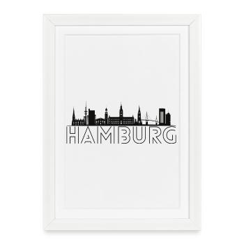 Hamburg Motiv Schwarz Panorama der Stadt - Gerahmtes Poster (27 × 37 cm) - Weiß - Vorne