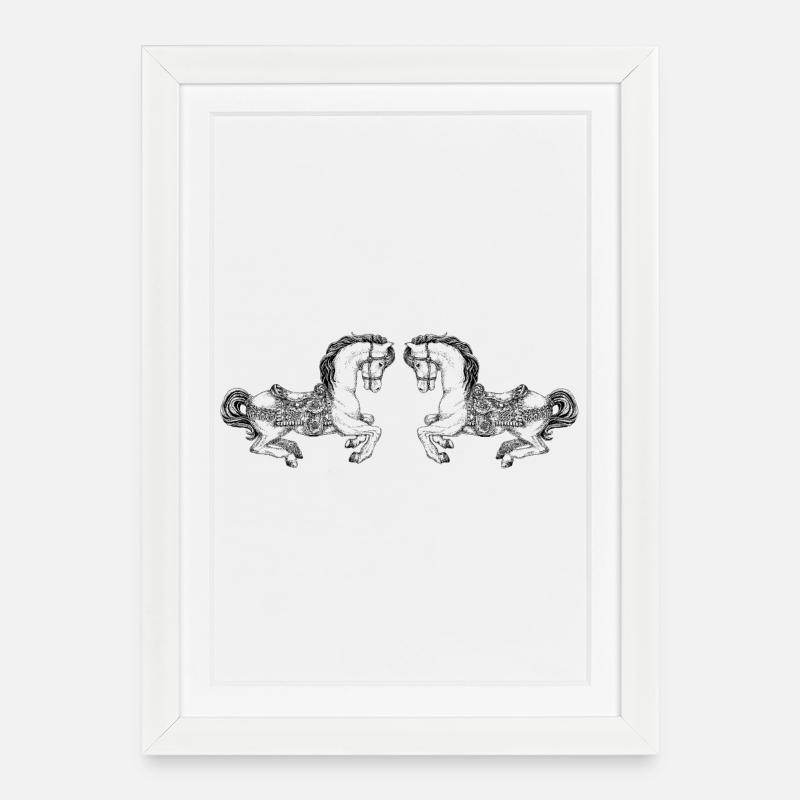 CAROUSEL HORSES - Framed poster (27 × 37 cm) - white