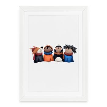 Night Watch Wooligans - Drôles d’animaux des bois - Affiche encadrée (27 × 37 cm) - blanc - Devant