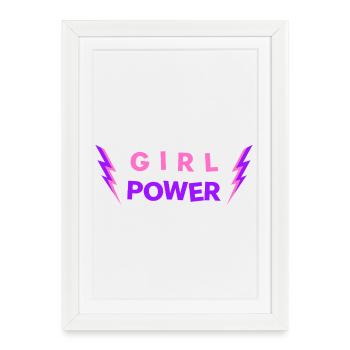 GIRL POWER - Porte-bonheur Femme Fille - Affiche encadrée (27 × 37 cm) - blanc - Devant