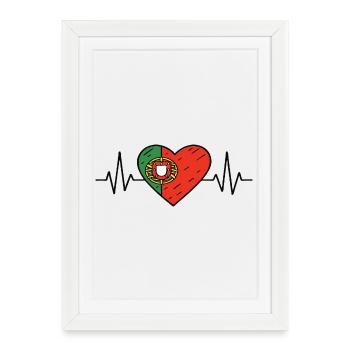 Portugal Heartbeat Ligne Drapeau Amour Voyage Design - Affiche encadrée (27 × 37 cm) - blanc - Devant