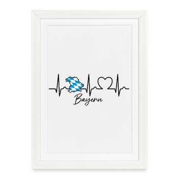 Bayern Landkarte mit Herzkurve | EKG | Puls - Gerahmtes Poster (27 × 37 cm) - Weiß - Vorne