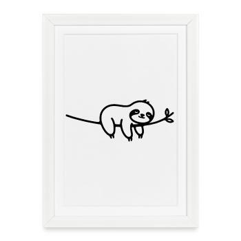 Motif animal du paresseux endormi sur une branche - Affiche encadrée (27 × 37 cm) - blanc - Devant