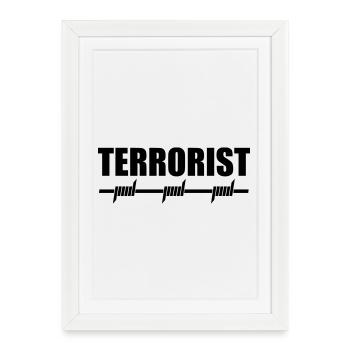 Terrorist | Terror | Stacheldraht - Affiche encadrée (27 × 37 cm) - blanc - Devant