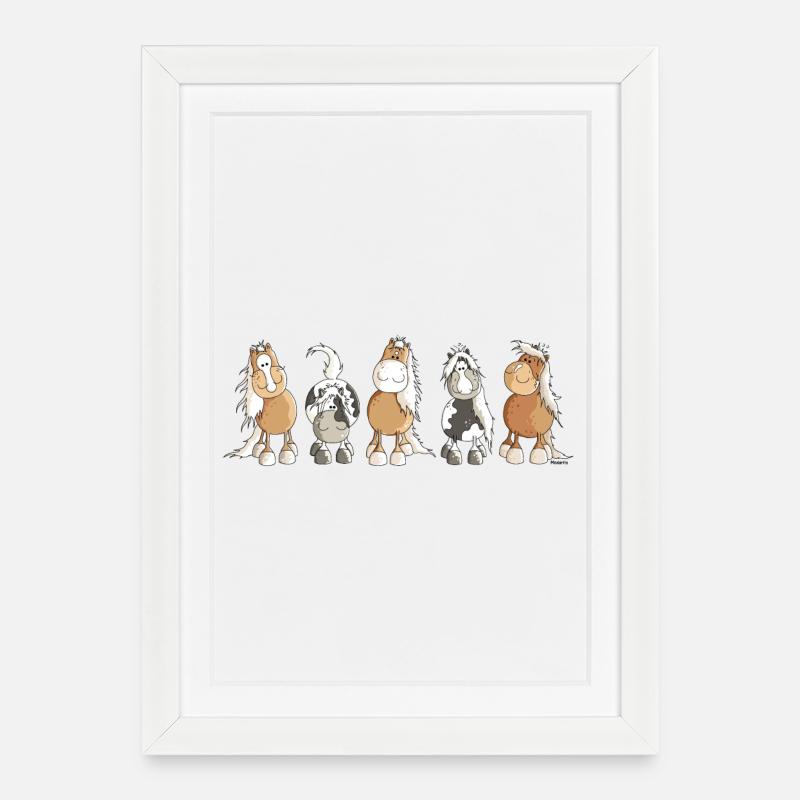 Funny Horses - Cheval - Chevaux - Affiche encadrée (27 × 37 cm) - blanc