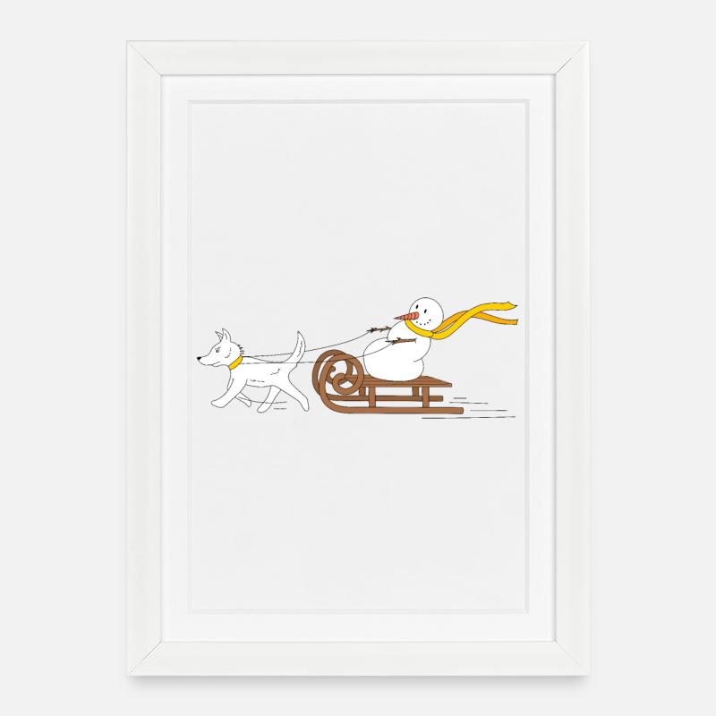 Schlittenfahrt - Gerahmtes Poster (27 × 37 cm) - Weiß