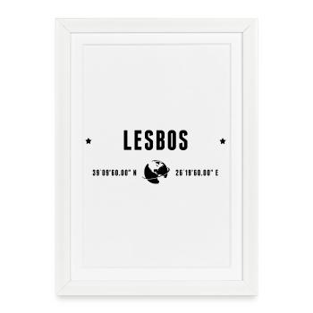 Lesbos Stylized Geographical Coordinates - Framed poster (27 × 37 cm) - white - Front