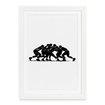 Silhouette de mêlée de rugby - Affiche encadrée (27 × 37 cm) - blanc - Devant