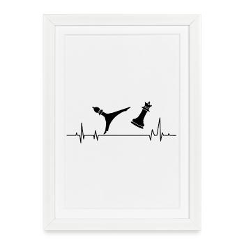 Herzschlag des Schachspielers - Gerahmtes Poster (27 × 37 cm) - Weiß - Vorne