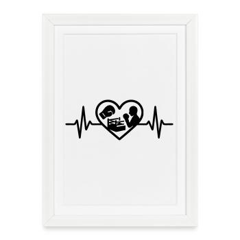 Silhouette d’anneau de gant de coeur de boxe - Affiche encadrée (27 × 37 cm) - blanc - Devant