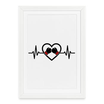 Boxen Herz Sport Handschuhe Leidenschaft - Gerahmtes Poster (27 × 37 cm) - Weiß - Vorne
