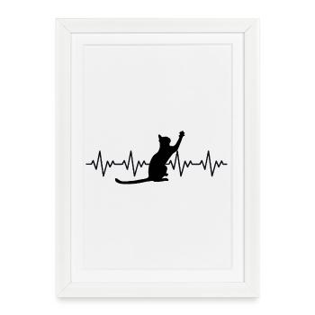Cat ECG Heart Rate Heartbeat - Framed poster (27 × 37 cm) - white - Front