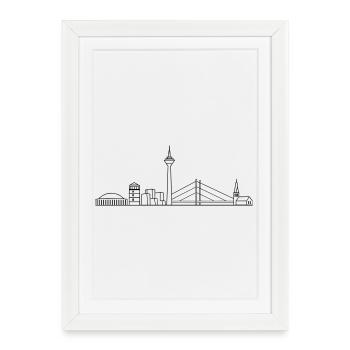 Cadeau de la chemise de la ville de la tour du Rhin de la Skyline de Düsseldorf - Affiche encadrée (27 × 37 cm) - blanc - Devant