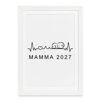 Maman 2027 Battement de cœur Grossesse suédois - Affiche encadrée (27 × 37 cm) - blanc - Devant