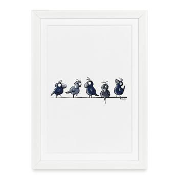Cinq Drôle Corbeaux - Affiche encadrée (27 × 37 cm) - blanc - Devant