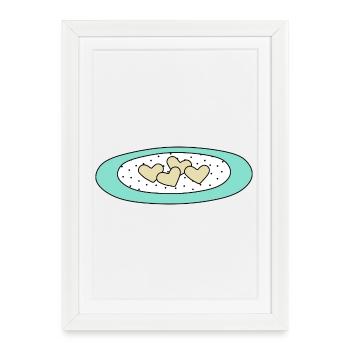 Biscuits cœur sur une assiette à pois - Affiche encadrée (27 × 37 cm) - blanc - Devant
