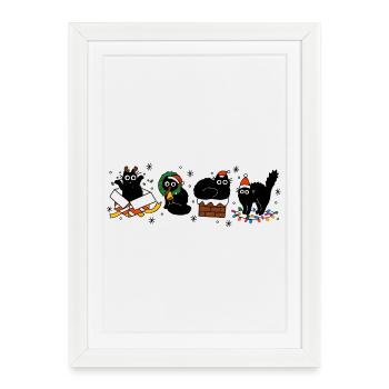 Chats Kawaii Parade de Noël, Chatons - Affiche encadrée (27 × 37 cm) - blanc - Devant