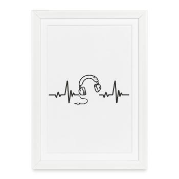 Casque Audio Musique Écoute Rythme Cœur Passion - Affiche encadrée (27 × 37 cm) - blanc - Devant