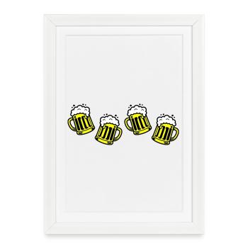 Beer Chop Cheers Comic - Affiche encadrée (27 × 37 cm) - blanc - Devant