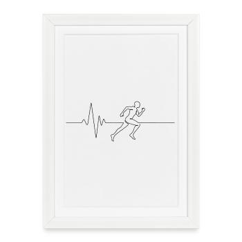 Running Heartbeat Pulse Minimalist Design - Affiche encadrée (27 × 37 cm) - blanc - Devant