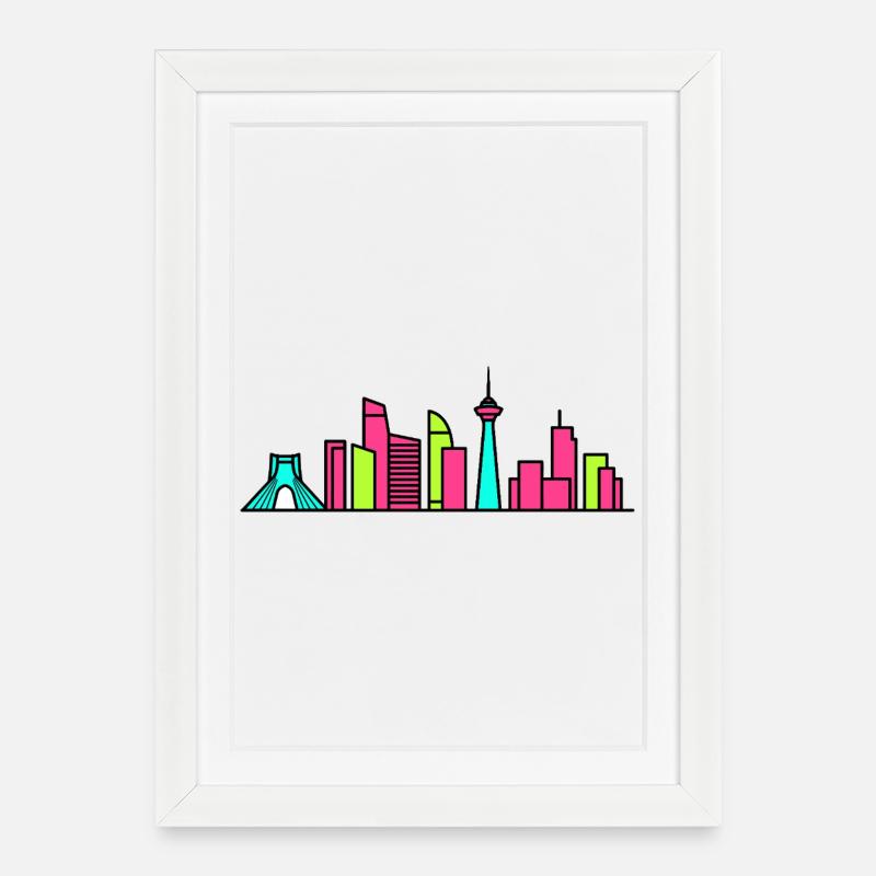 Teheraner Stadtsilhouette Azadi-Turm Moderne Kunst - Gerahmtes Poster (27 × 37 cm) - Weiß