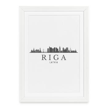 Silhouette de la ligne d’horizon de Riga Lettonie, Riga - Affiche encadrée (27 × 37 cm) - blanc - Devant