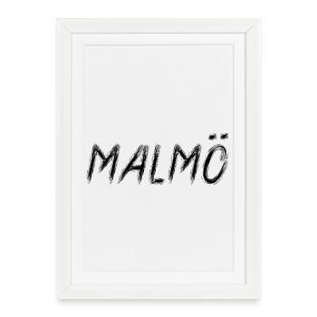 Malmö Suède Style Grunge Pinceau Noir - Affiche encadrée (27 × 37 cm) - blanc - Devant