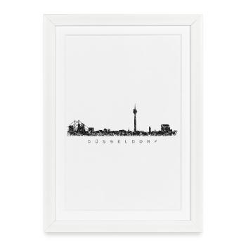 Düsseldorfer Skyline Düsseldorf (Vintage Schwarz) - Gerahmtes Poster (27 × 37 cm) - Weiß - Vorne