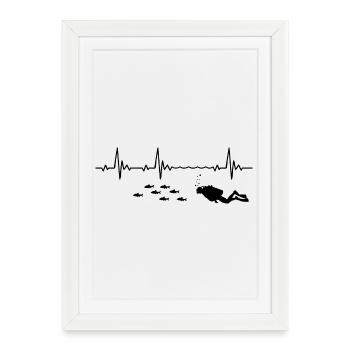 Diver Heartbeat Scuba Diving Heart Rate Frequency - Framed poster (27 × 37 cm) - white - Front