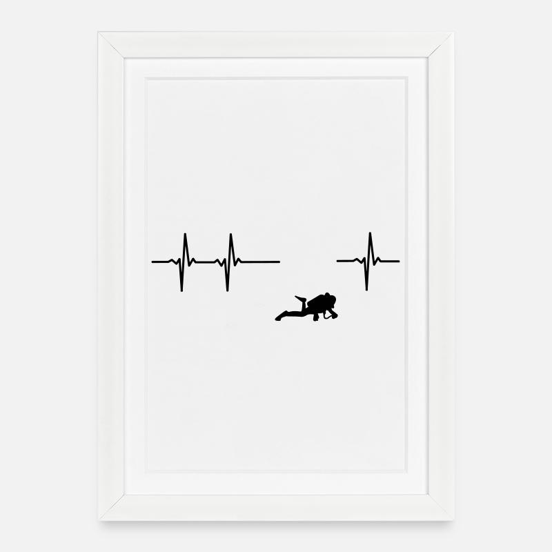 Taucher EKG - Gerahmtes Poster (27 × 37 cm) - Weiß