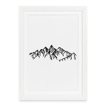 Mountains Black silhouettes in the fog - Framed poster (27 × 37 cm) - white - Front