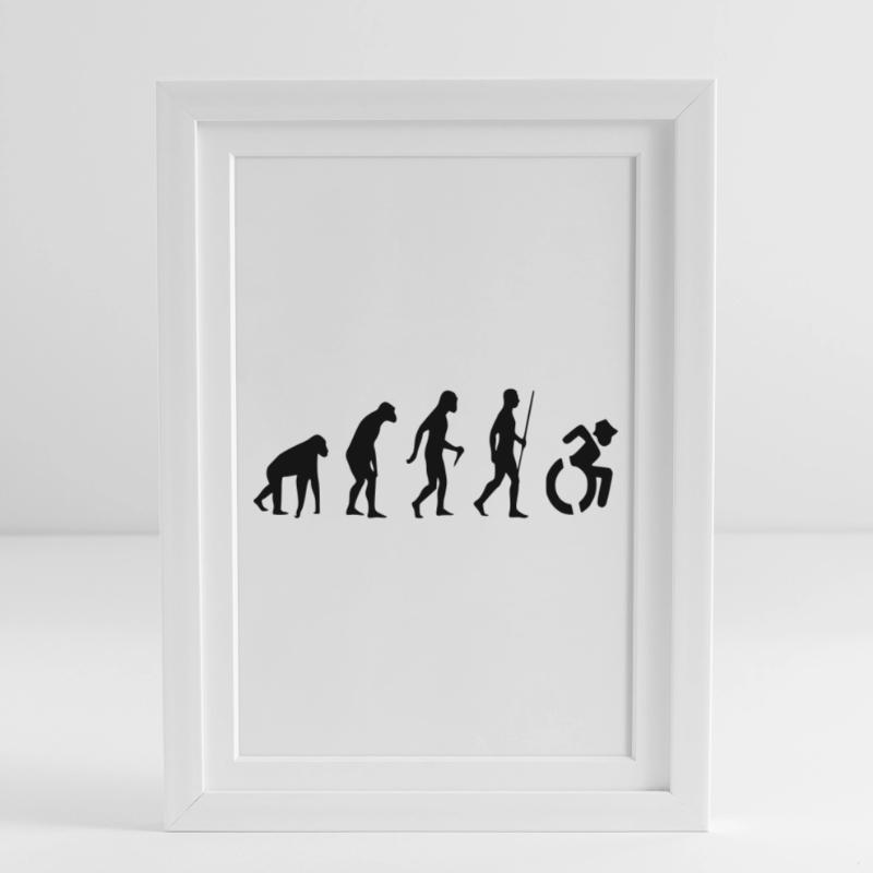Fauteuil roulant Evolution. L’évolution du fauteuil roulant # Affiche encadrée (27 × 37 cm)