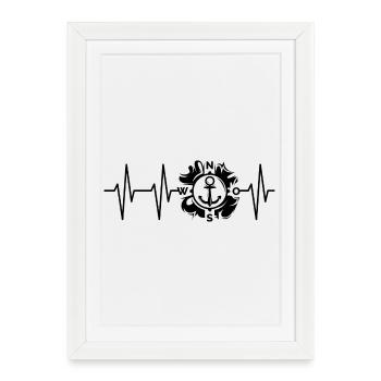 heartbeat, compass, pulse, anchor icon, ecg, sea icon - Framed poster (27 × 37 cm) - white - Front