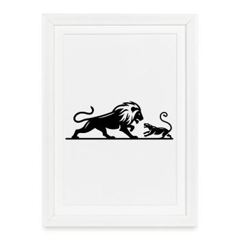 Lion 3 - Affiche encadrée (27 × 37 cm) - blanc - Devant