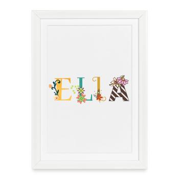 Illustration du nom ELLA avec des fleurs brodées - Affiche encadrée (27 × 37 cm) - blanc - Devant