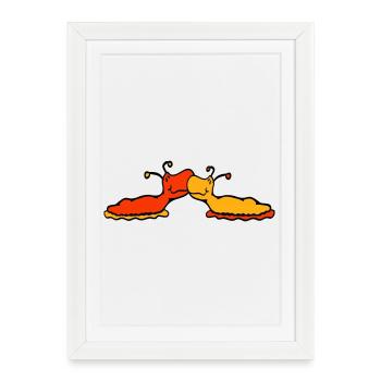 2 snails kiss two slugs couple love - Framed poster (27 × 37 cm) - white - Front