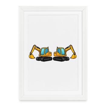 Silhouette de machine de construction double - Affiche encadrée (27 × 37 cm) - blanc - Devant