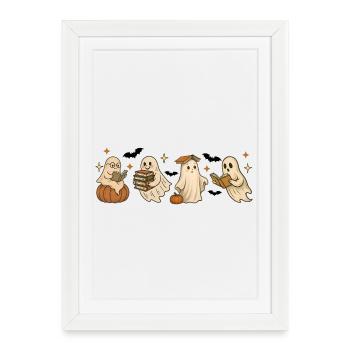 Fantômes livresques effrayants Halloween Design - Affiche encadrée (27 × 37 cm) - blanc - Devant
