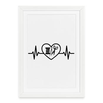 Bobine à coudre Aiguille Ciseaux Coeur - Affiche encadrée (27 × 37 cm) - blanc - Devant