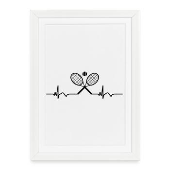 Raquette de tennis ECG Battement de cœur - Affiche encadrée (27 × 37 cm) - blanc - Devant