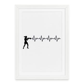Boxer Boxing ECG Battement cardiaque Fréquence cardiaque - Affiche encadrée (27 × 37 cm) - blanc - Devant