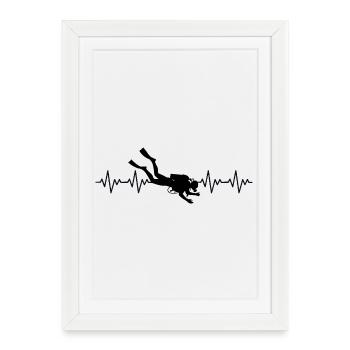 Diver Diver Diving ECG Heartbeat - Framed poster (27 × 37 cm) - white - Front