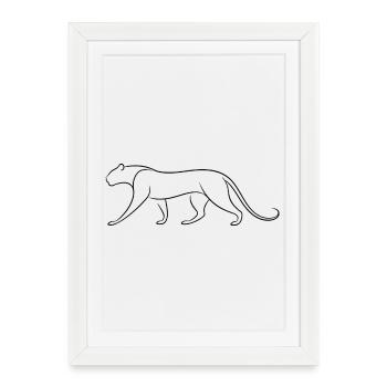Silhouette de léopard silencieux en lignes minimalistes et fluides - Affiche encadrée (27 × 37 cm) - blanc - Devant