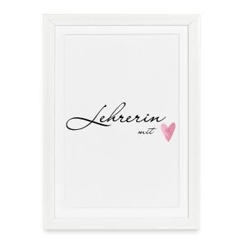 Enseignant avec cœur - idée cadeau pour enseignants - Affiche encadrée (27 × 37 cm) - blanc - Devant