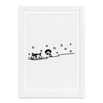 Chat mignon dans la neige - Affiche encadrée (27 × 37 cm) - blanc - Devant