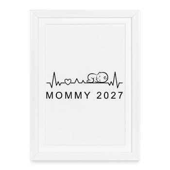 Annonce de grossesse Mommy 2027 Baby Heartbeat - Affiche encadrée (27 × 37 cm) - blanc - Devant