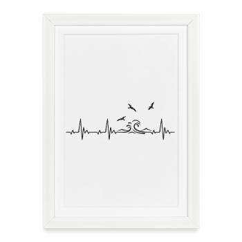 Mer Baltique Mer du Nord Vague Heartbeat Fréquence Puls ECG - Affiche encadrée (27 × 37 cm) - blanc - Devant
